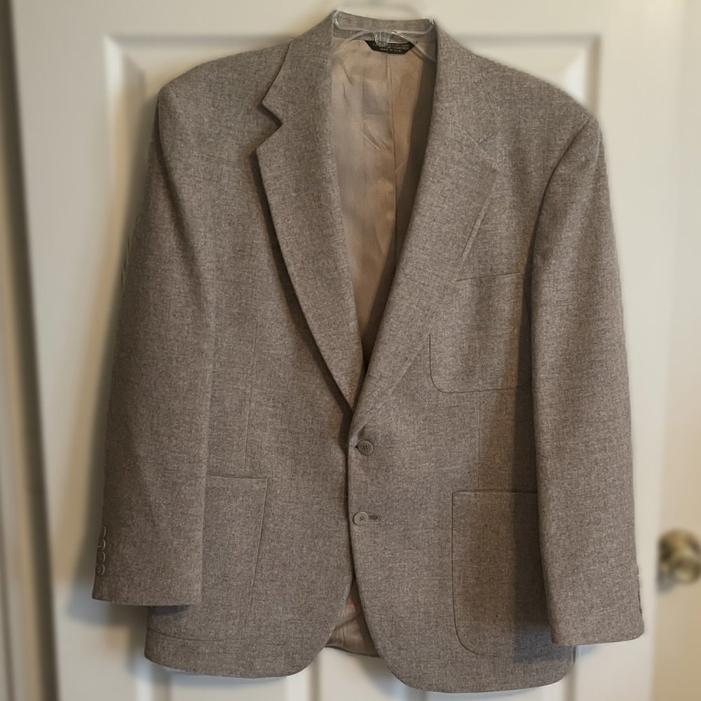 STRATHMORE MENS BLAZER Beige 42R WOOL SPORT COAT USA TWO BUTTON JACKET 0918AT